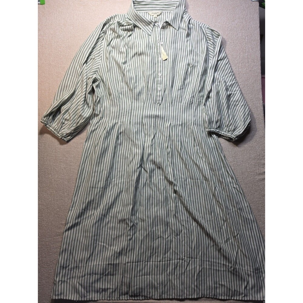 Max Studio London Olive White Striped Shirt Dress 2X Plus Midi Button Up NWT